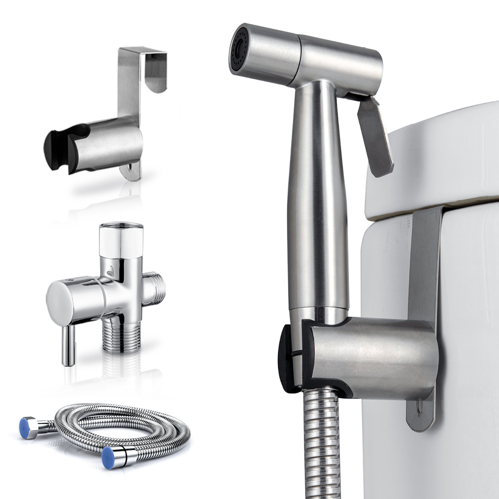 Premium Stainless Steel Bidet Sprayer Set for Toilets - Wall or Toilet  Mount, Baby Cloth Diaper Sprayer, Superior Hoses Kit