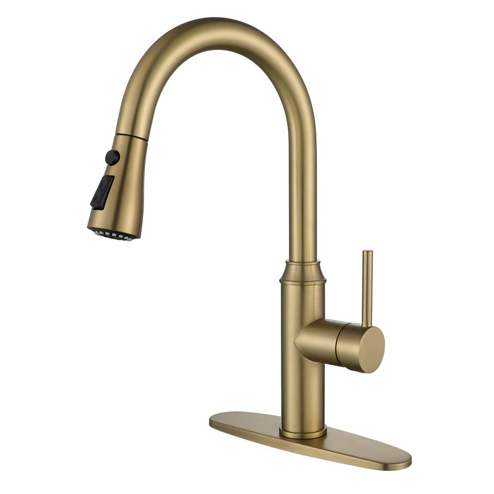 Gold Kitchen Faucet with Sprayer,Single Handle Kitchen Sink Faucet with