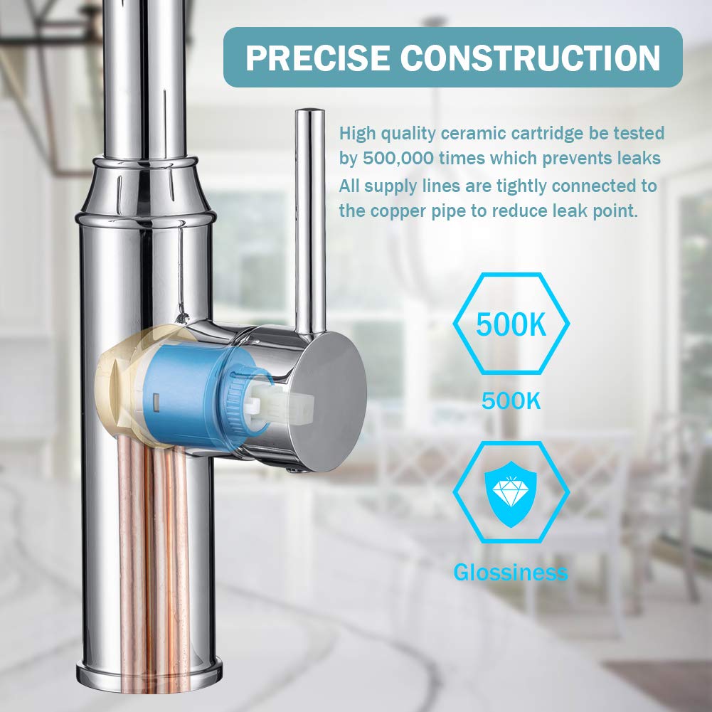 Arofa Brushed Nickel Kitchen Faucet With Pull-Down Sprayer - High Arc, Single Handle, 1/3 Hole, Lead-Free